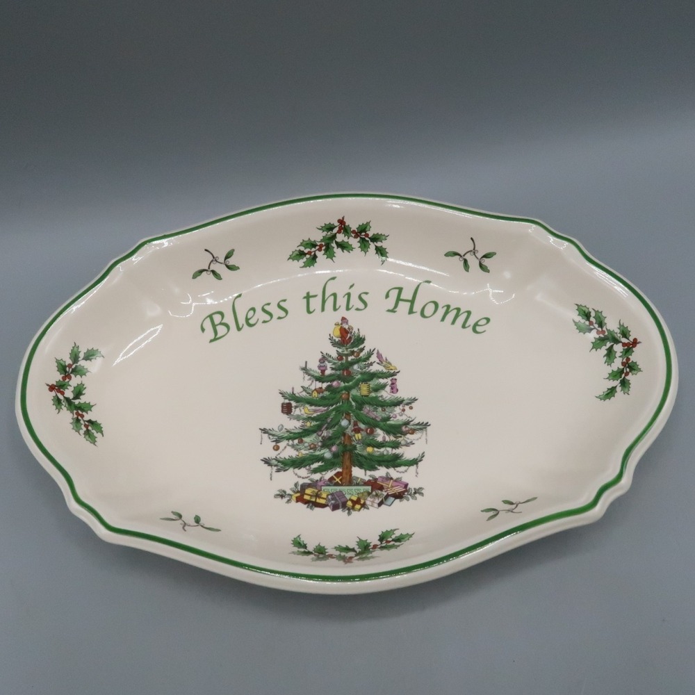 Spode Christmas Tree 11" Oval Dish Tray Bless‎ This Home Retired